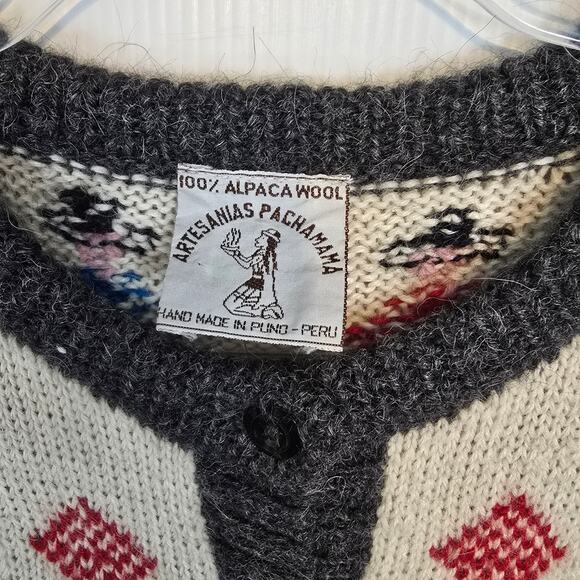 Artesanias Pachamama 100% Alpaca Peruvian Handknit Cardigan Sweater Large - Picture 3 of 8